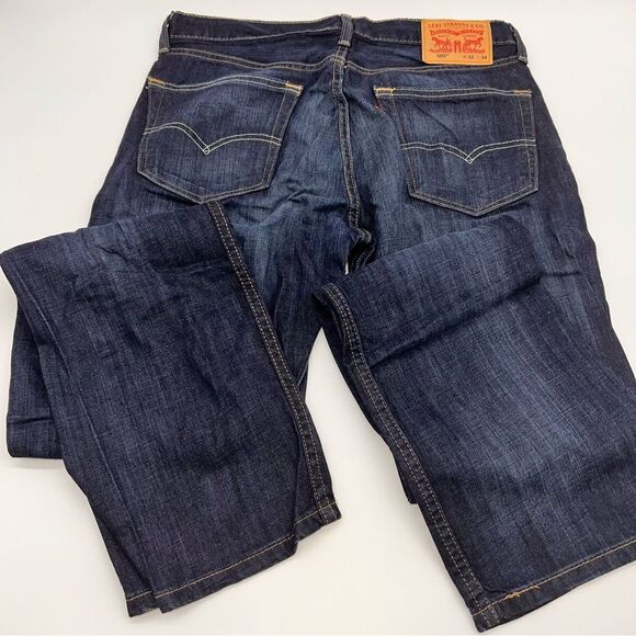 Levi 505 Men's Dark Wash Mid Rise Straight Leg Denim Jeans Size W32 L34 Tall - Picture 5 of 9